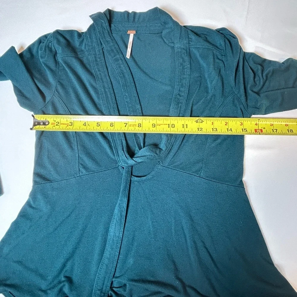 Free People Teal Tie-Front long sleeve peplum top size small
